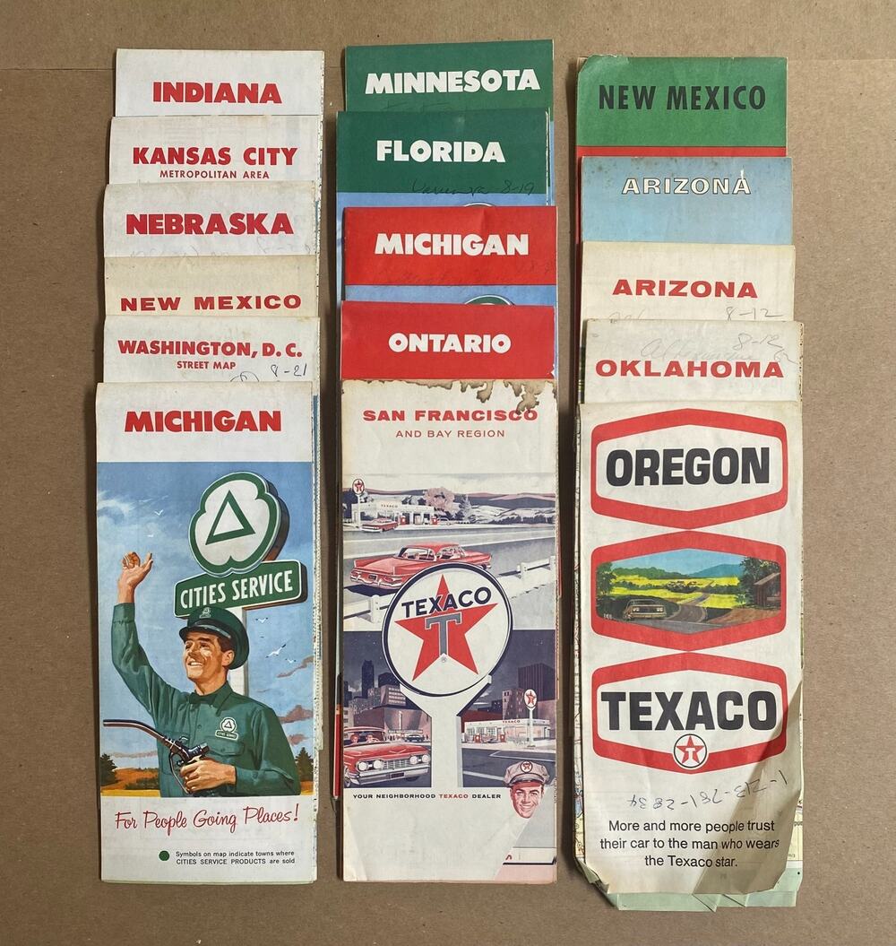 Map Lot of 17 Vintage Cities Service & Texaco Gas Station Maps 106B
